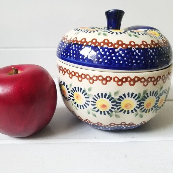 Boleslawiec Polish Pottery Apple Baker with Lid, Hand Made in Poland Bakeware - Picture 1 of 9